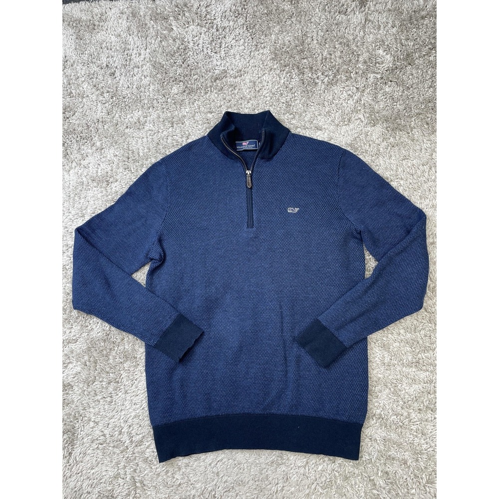 Vineyard Vines Sweater Mens Small Blue Quarter Zip Pullover Whale Logo 1E001020